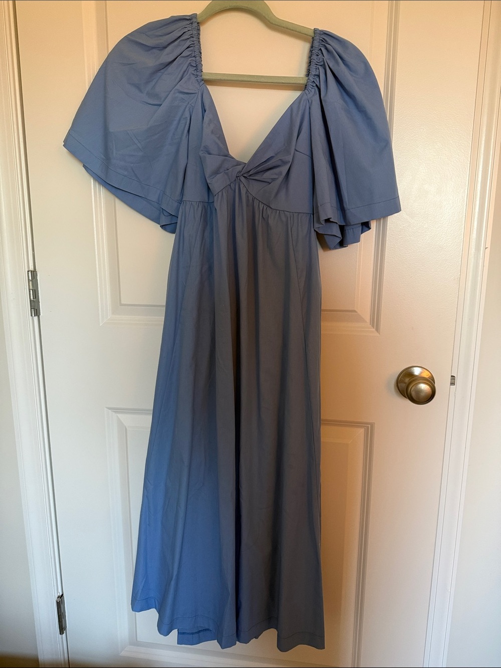 Abercrombie & Fitch Dusty Blue Maxi Dress Petite XS w Flutter Sleeves